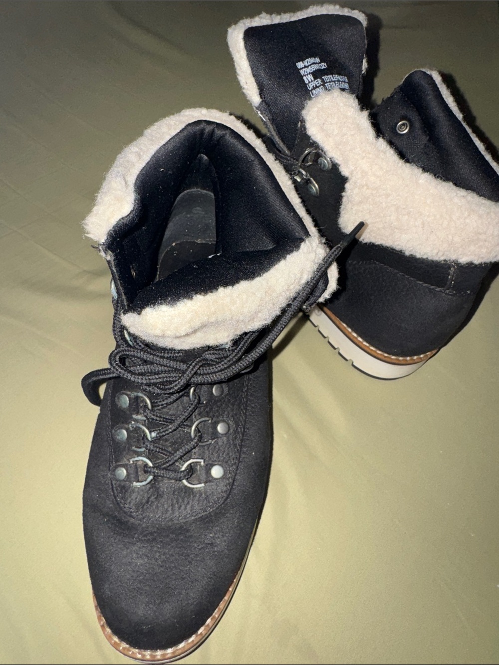 White Mountain Black Suede Lace-Up Shearling-Trim Winter Boots - Picture 4 of 6